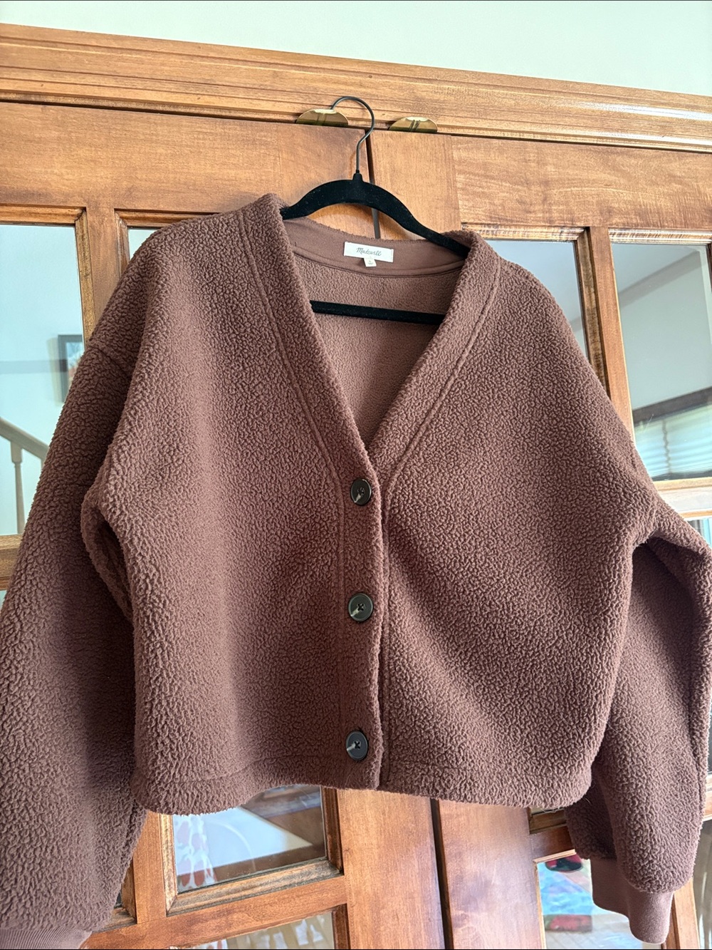 Madewell fleece chocolate brown teddy bear cardigan. size large